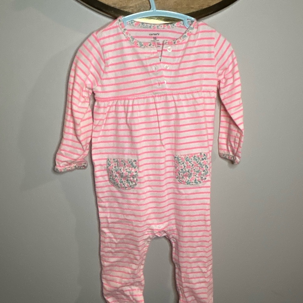 Carter's Pink Striped Floral Pocket Footie